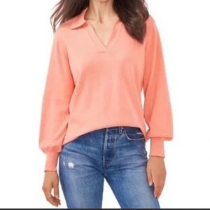 Vince Camuto Pullover Collared V Neck Lightweight Sweater Ocean Coral Size XL